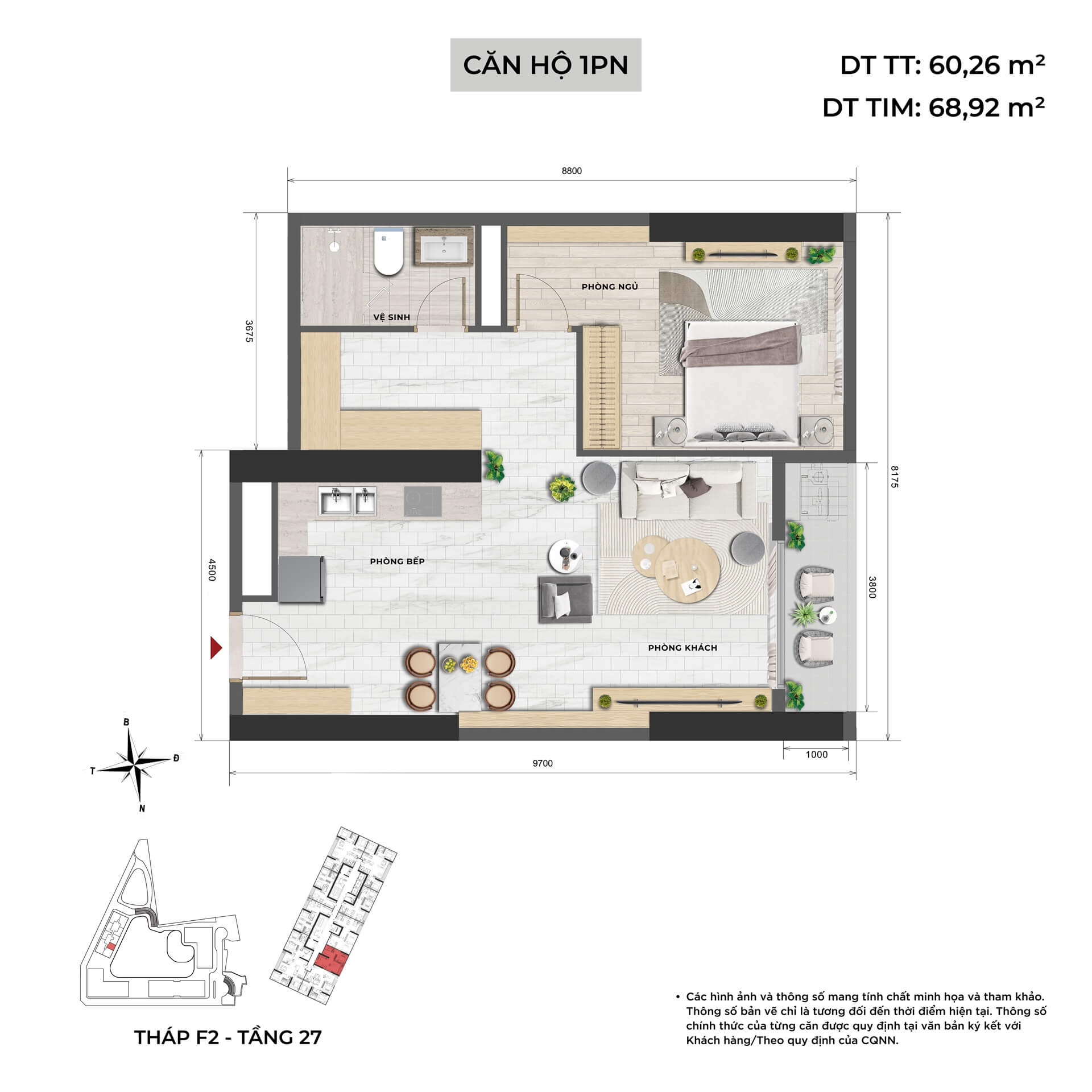 thiết kế căn hộ 1 phòng ngủ dự án Legacy89 Hưng Yên