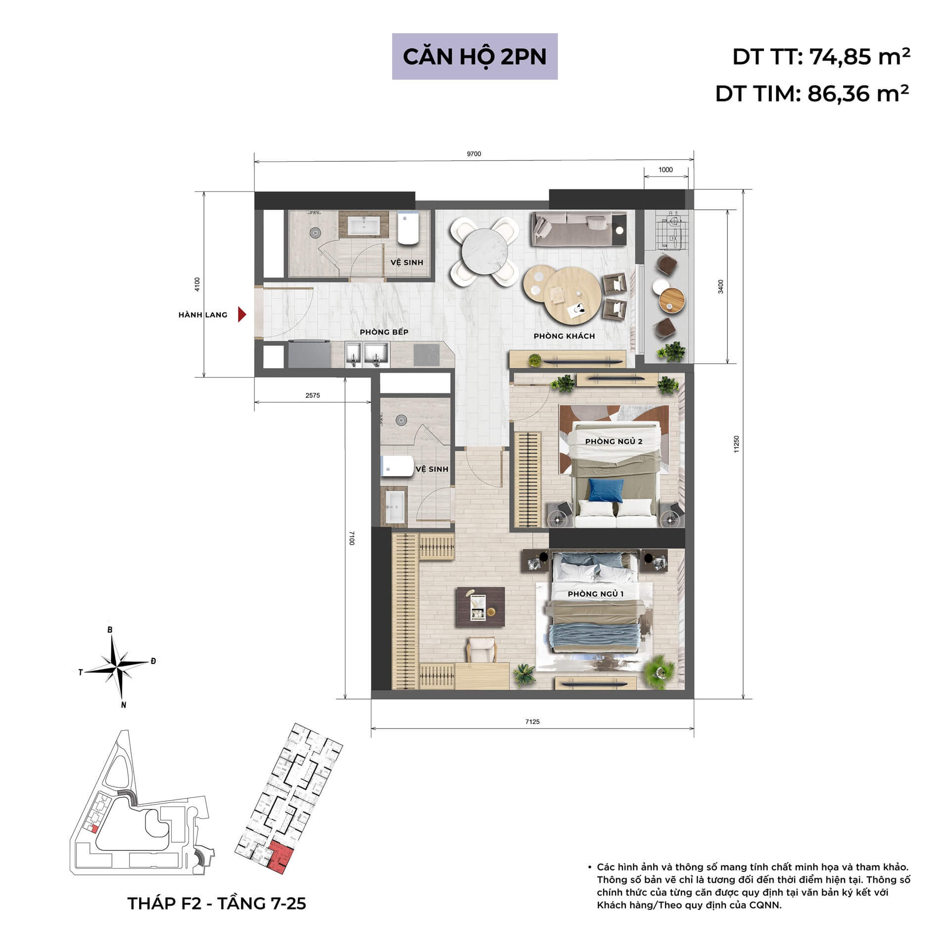 thiết kế căn hộ 2 phòng ngủ dự án Legacy89 Hưng Yên