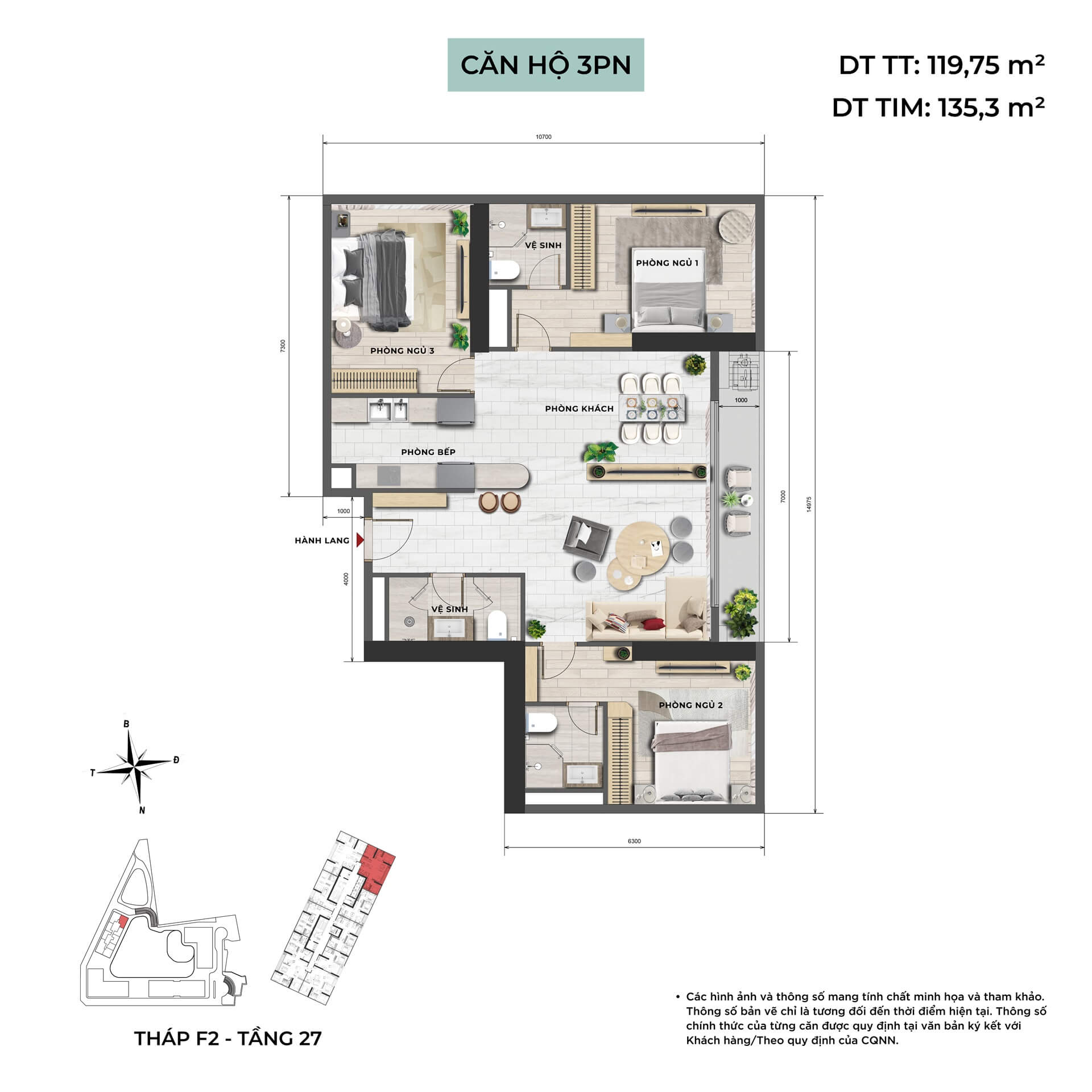thiết kế căn hộ 3 phòng ngủ dự án Legacy89 Hưng Yên